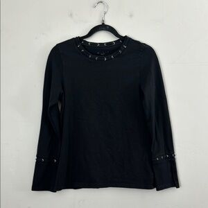 E.L.I. Black Long Sleeve Top with Eyelet Details Women’s Size Small